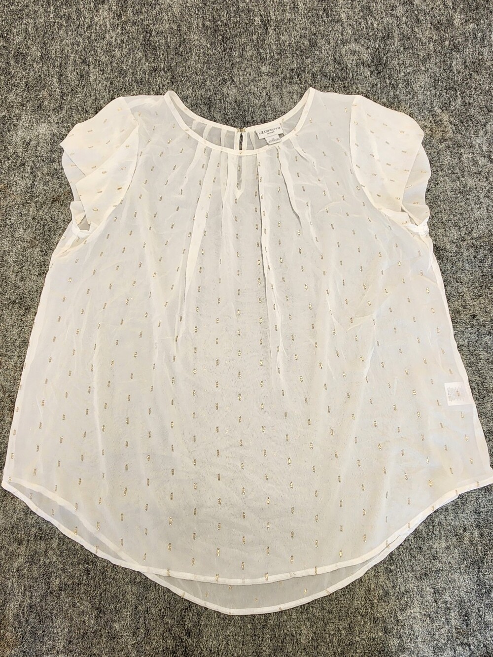 Liz Claiborne Woman White Gold Motif Sheer Flutter Sleeve Blouse 1X